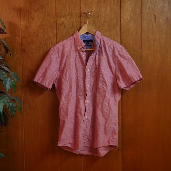 Pink Linen Style - Tommy Hilfiger Button Up - Short Sleeve L/G - Picture 1 of 4